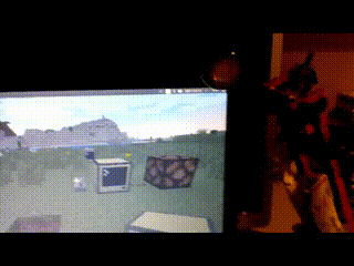 Animated image of a real-life lamp being turned on and off with a Minecraft lever